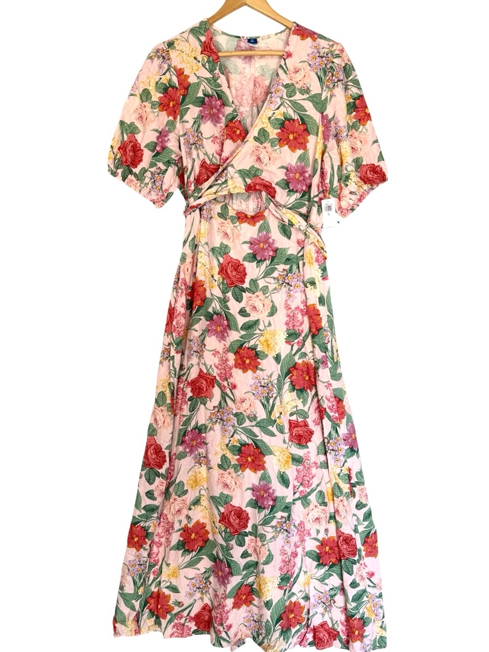 Old Navy Fit & Flare Floral Linen-Blend Twist-Front Maxi Dress XL TALL NWT